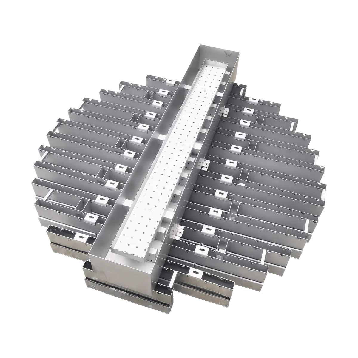 weir through distributor component for packing liquid distributor column internals system